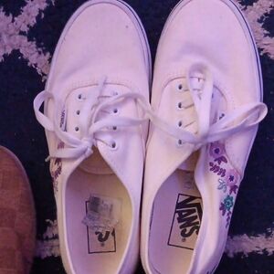 Vans White Canvas Women's Sneakers with Purple & Teal Floral Accents